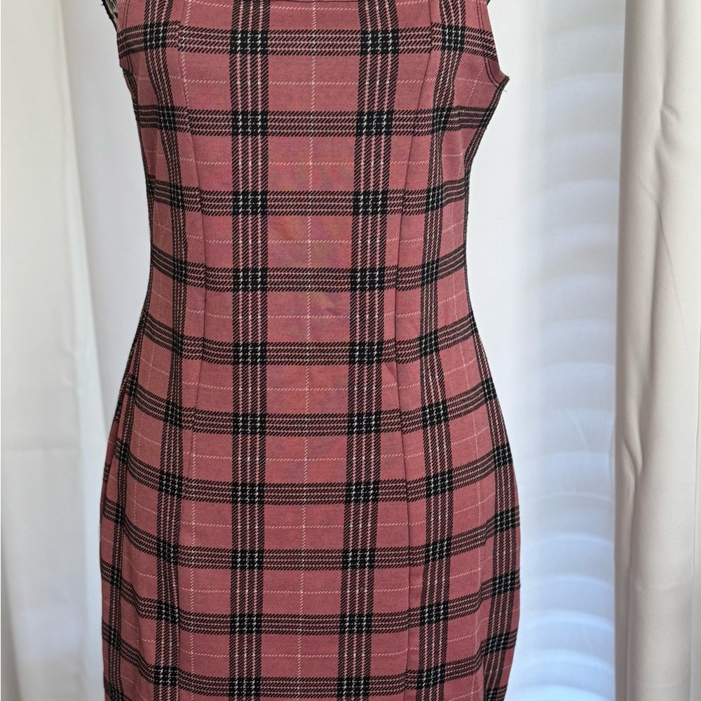 Popular Basics Pink and Black Plaid Midi Dress